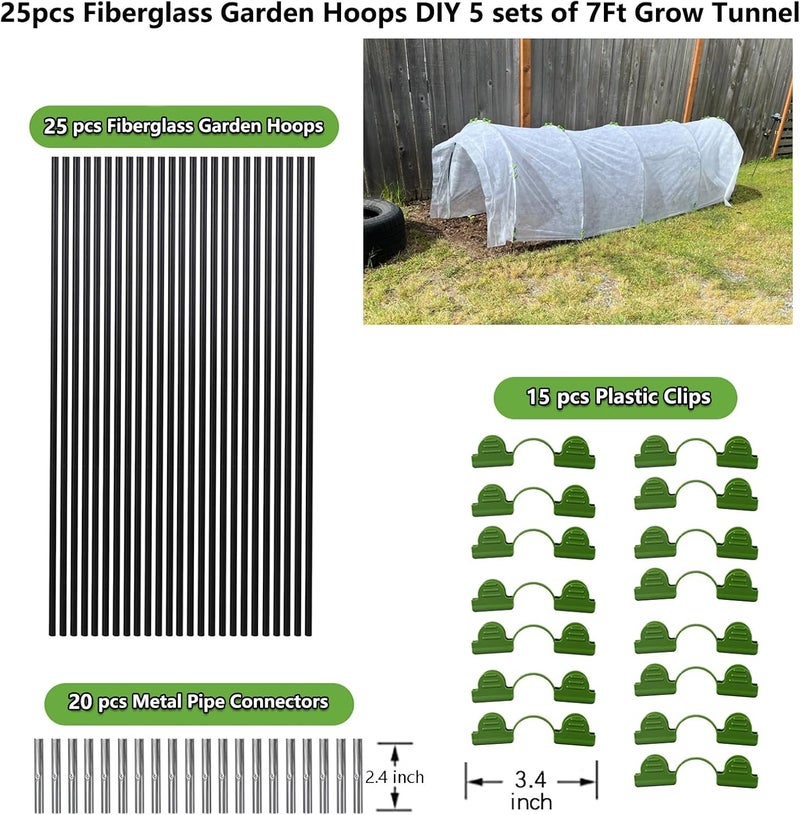 Hdeoops Greenhouse Hoops Grow Tunnel, 5 Sets of 7FT Garden Hoops for Raised Beds, Rust-Proof Fiberglass Frame for Garden Netting, Greenhouse Kit, Plant Shade Cloth, Plant Row Cover, 25 pcs - Image 5